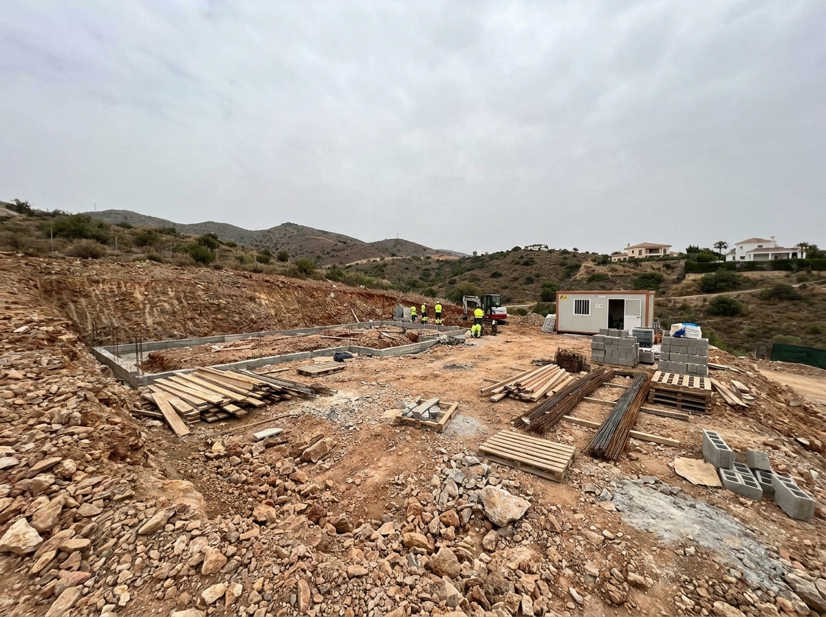 Villa plot in La Quinta before landscaping — bare sloped construction site